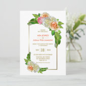 Invitation Élégant Mariage Floral rose orange (Debout devant)
