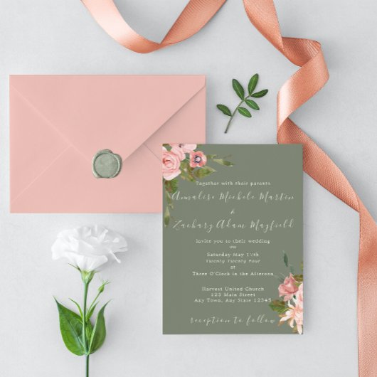 Invitation Élégant Mariage floral rose pâle