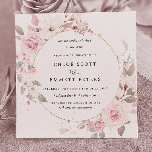 Invitation Élégant Mariage floral rose pâle