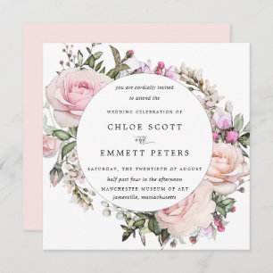 Invitation Élégant Mariage floral rose pâle