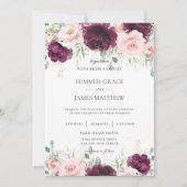 Invitation Élégant Mariage floral rose pâle à framboise foncé (Devant)