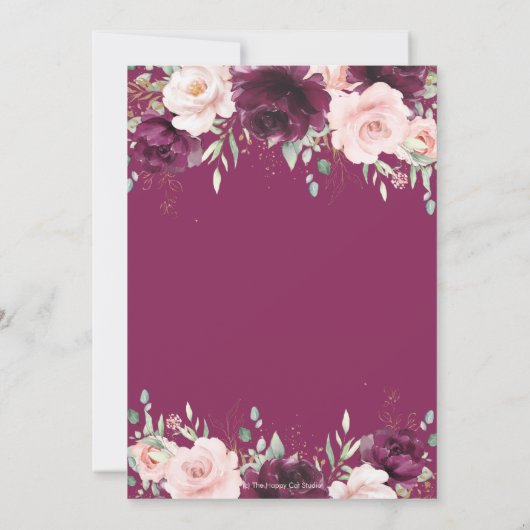 Invitation Élégant Mariage floral rose pâle à framboise foncé (Dos)