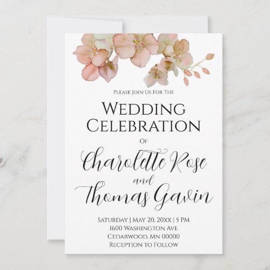 Invitation Elégant mariage floral rose pastel (Devant)