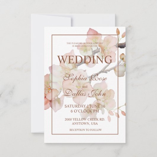 Invitation Elégant mariage floral rose pastel (Devant)