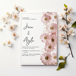 Invitation Élégant mariage floral rose poudré or daisy