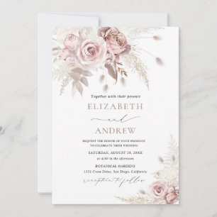 Invitation Élégant Mariage Floral Rose Poussiéreux