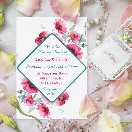 Invitation Elégant Mariage floral rose printemps