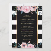 Invitation Élégant Mariage floral rose rayé noir (Devant)
