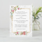 Invitation Elégant Mariage floral rose romantique (Debout devant)