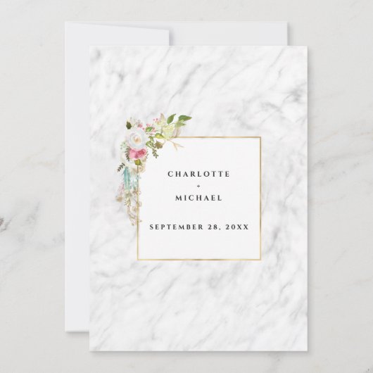 Invitation Elégant Mariage floral rose romantique (Dos)