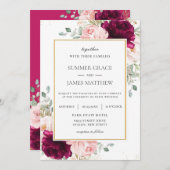 Invitation Élégant Mariage floral rose rose framboise (Devant / Derrière)