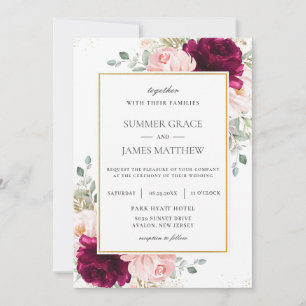 Invitation Élégant Mariage floral rose rose framboise