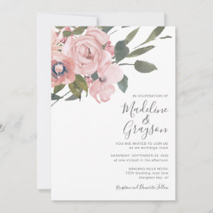 Invitation Élégant Mariage Floral Rose Rose Rose Dusty modern