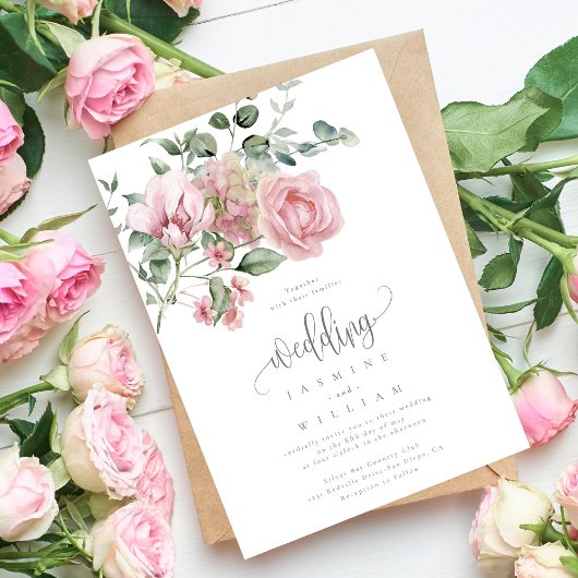 Invitation Élégant Mariage Floral Rose Rose Rose Dusty modern