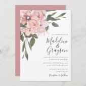 Invitation Élégant Mariage floral rose rose rose pâle moderne (Devant / Derrière)