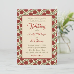 Invitation Élégant Mariage Floral Rose Rouge