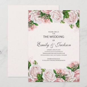 Invitation Élégant mariage floral roses rose poudré