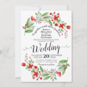 Invitation Elégant Mariage floral rouge et vert (Devant)
