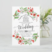 Invitation Elégant Mariage floral rouge et vert (Debout devant)