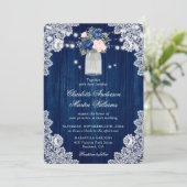 Invitation Elégant Mariage floral rustique bleu marine (Debout devant)