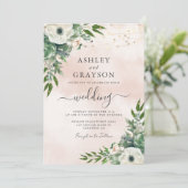 Invitation Élégant Mariage floral Sage vert Blush (Debout devant)