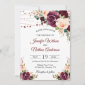 Invitation Élégant mariage floral script bordeaux (Devant)