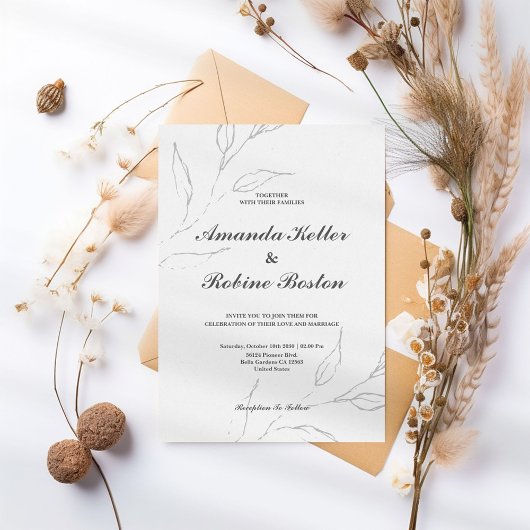 Invitation Élégant Mariage floral simple
