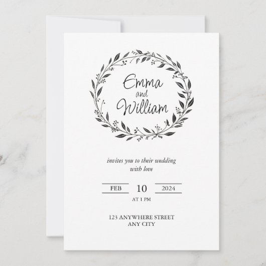 Invitation Élégant Mariage floral simple (Devant)