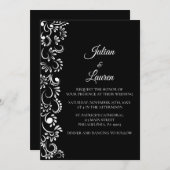 Invitation Élégant mariage floral simple noir et blanc (Devant / Derrière)