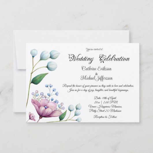 Invitation Élégant Mariage Floral Soft Botanical Romance (Devant)