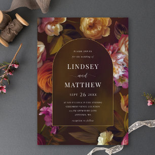 Invitation Élégant Mariage Floral Sombre Automnal Orné d'une