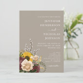 Invitation Élégant Mariage floral Taupe (Debout devant)