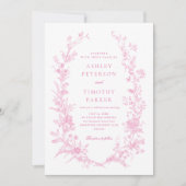 Invitation Élégant Mariage Floral Toile Rose Française (Devant)