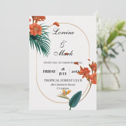 Invitation Élégant Mariage floral tropical (Debout devant)