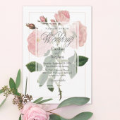Invitation Élégant Mariage Floral Typographie Rose Botanique