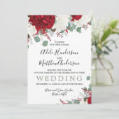 Invitation Élégant Mariage floral vert Bourgogne (Debout devant)