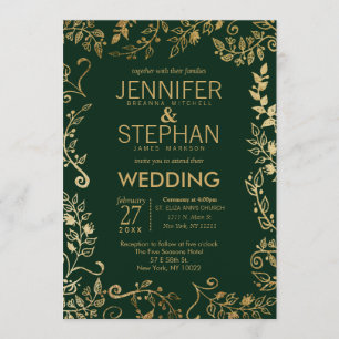 Invitation Élégant Mariage floral vert de forêt
