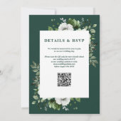 Invitation Élégant mariage floral vert émeraude avec QR Code (Dos)