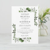 Invitation Élégant mariage floral vert olive Code QR (Debout devant)