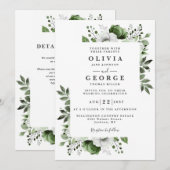 Invitation Élégant mariage floral vert olive Code QR (Devant / Derrière)