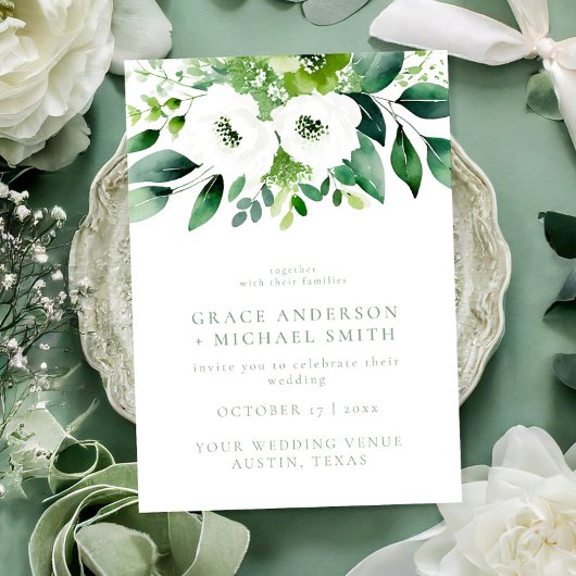 Invitation Élégant Mariage floral vert Sage