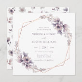Invitation Élégant Mariage floral violet (Devant / Derrière)