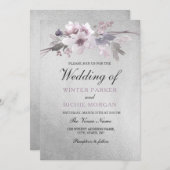 Invitation Élégant Mariage floral violet argenté (Devant / Derrière)