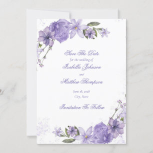 Invitation Élégant Mariage Floral Violet Enregistrer La Date