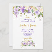 Invitation Élégant Mariage floral violet et or (Devant)