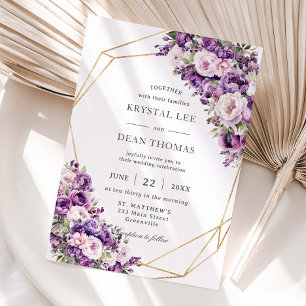Invitation Élégant mariage floral violet foncé et rose blush