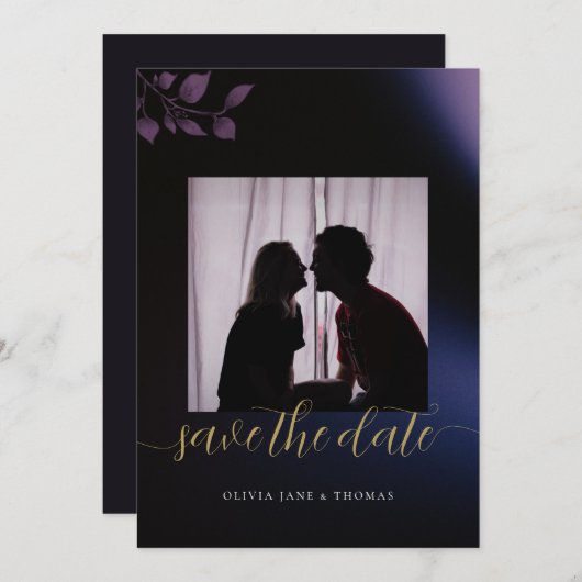 Invitation Élégant mariage floral violet moody Enregistrer la (Devant / Derrière)