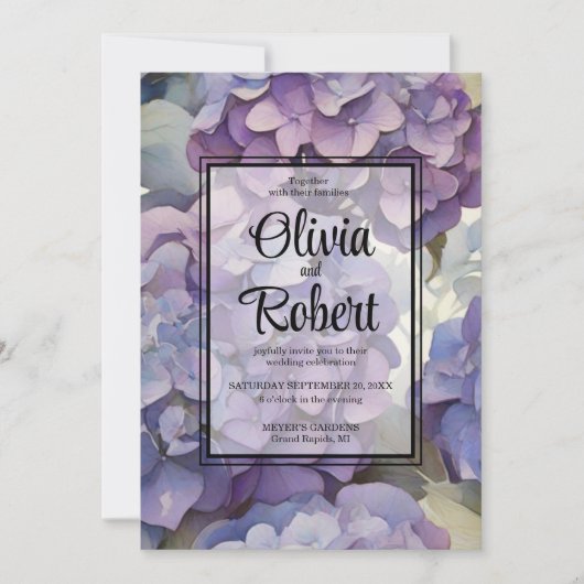 Invitation Elégant Mariage floral violet poussiéreux (Devant)