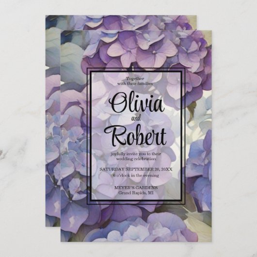 Invitation Elégant Mariage floral violet poussiéreux (Devant / Derrière)