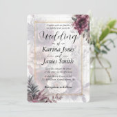 Invitation Élégant Mariage floral violet, rose et marron (Debout devant)